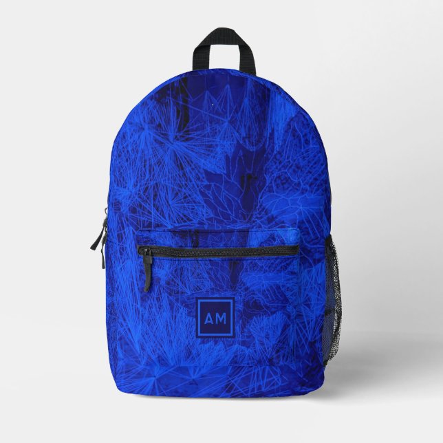 Custom Initial Blue Printed Backpack (Front)