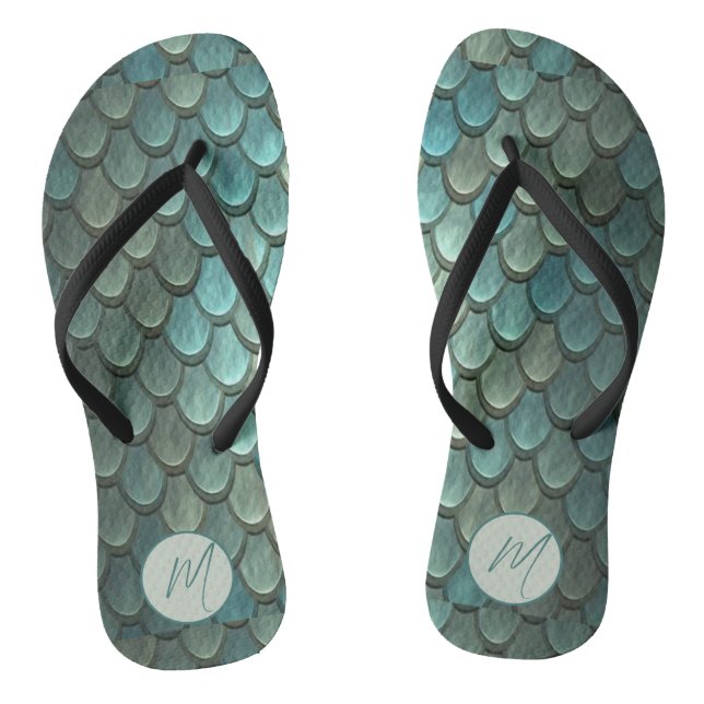 Custom initial blue scales textured thongs (Footbed)