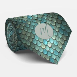 Custom initial blue scales textured tie