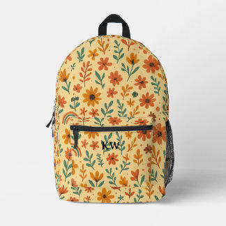 Custom Initial Boho Floral Printed Backpack