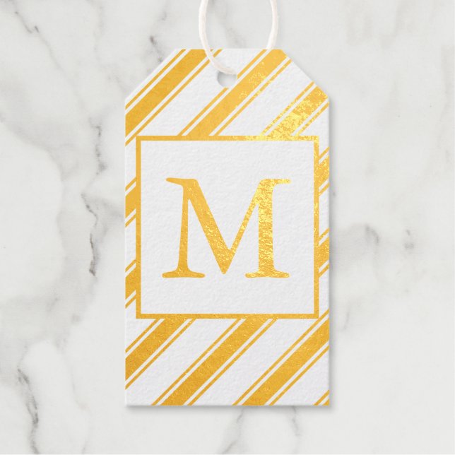 CUSTOM INITIAL CANDY STRIPED REAL Foil Gift Tag (Front)