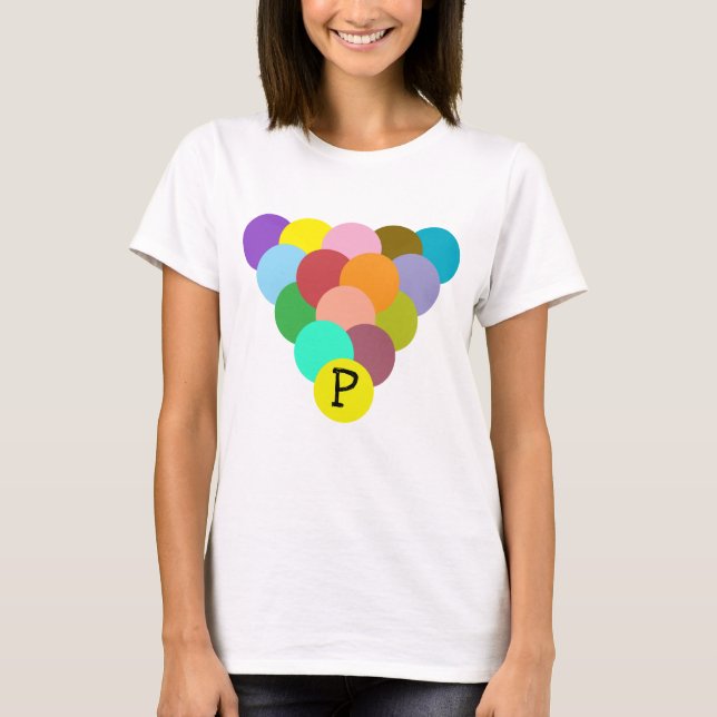 Custom Initial Colourful rainbow circles triangle T-Shirt (Front)