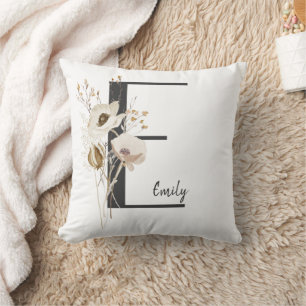 Custom Initial D Black & White Wild flower Cushion