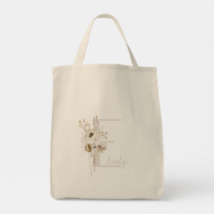 Custom Initial D Black & White Wild flower Cushion Tote Bag