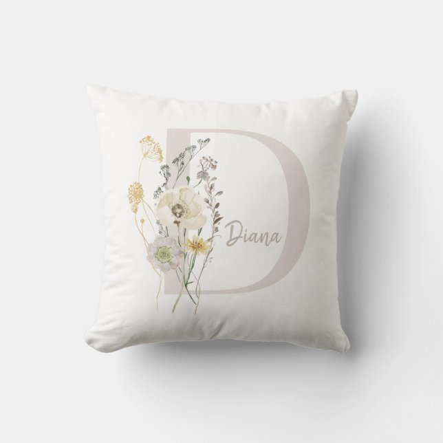 Custom Initial D With Soft colour flower  Cushion (Front)