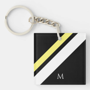 Custom initial diagonal lines black key ring