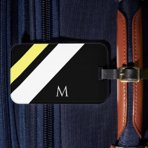 Custom initial diagonal lines black luggage tag