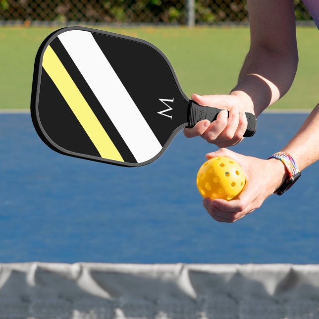 Custom initial diagonal lines black pickleball paddle (Insitu)