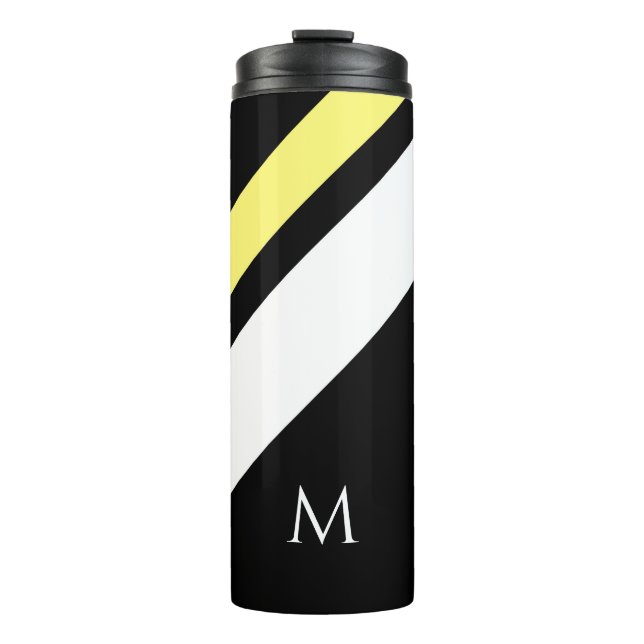 Custom initial diagonal lines black thermal tumbler (Front)