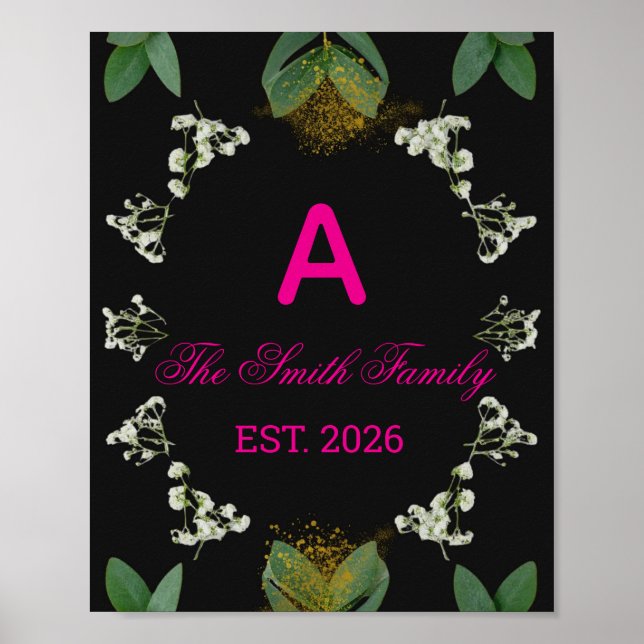 Custom Initial Elegant Botanical Monogram Print (Front)