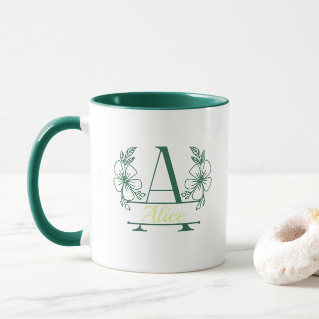 Custom Initial Floral Monogram Mug (With Donut)