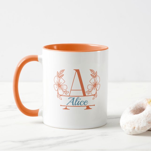 Custom Initial Floral Monogram Mug (With Donut)