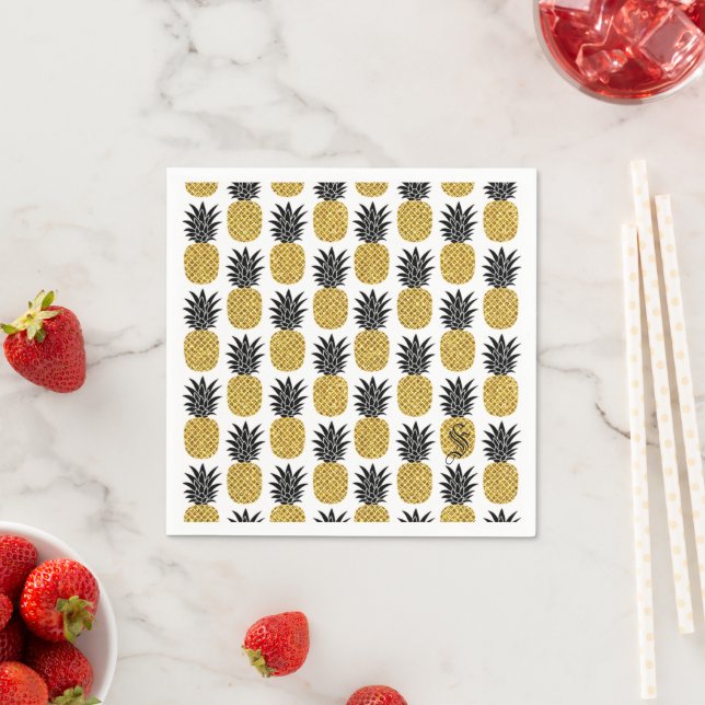 Custom Initial Gold Pineapple Disposable Paper Napkin (Insitu)