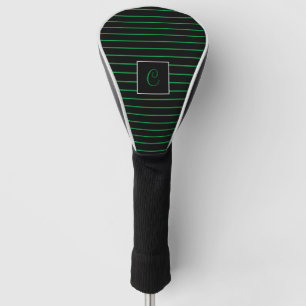 Custom Initial Green and Black Striped  Golf Head Cover