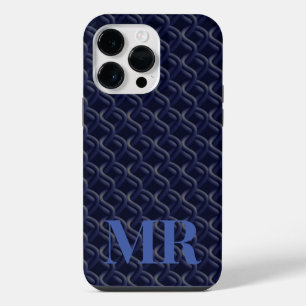 Custom Initial Large Modern Blue Lattice Rubber iPhone 14 Pro Max Case