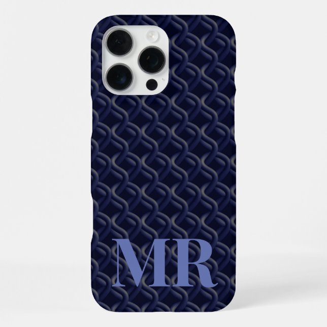 Custom Initial Large Modern Blue Lattice Rubber iPhone Case (Back)