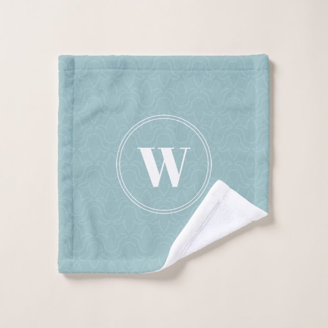 Custom initial letter monogram light blue floral wash cloth (Wash Cloth)