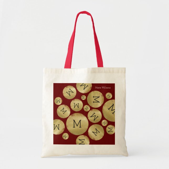 custom initial letter on golden balls pattern wine tote bag (Front)