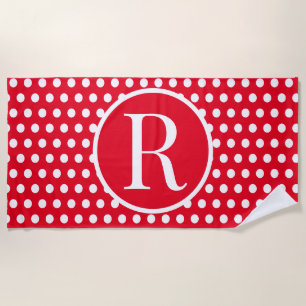 Custom initial letter Polka Dot Beach Towel