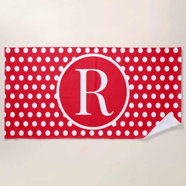 Custom initial letter Polka Dot  Beach Towel (Front)