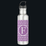 Custom initial letter Polka Dot Purple 710 Ml Water Bottle<br><div class="desc">Custom initial letter Polka Dot purple and white patterned stainless steel water bottle. Makes a nice cute gift that can be customised with any initial letter. Stand out from the crowd with our Polka Dot Pattern Stainless Steel Water Bottle. Add a personal touch with a custom initial letter and enjoy...</div>