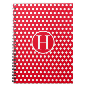 Custom initial letter Polka Dot Red Notebook