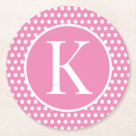 Custom initial letter Polka Dot  Round Paper Coaster<br><div class="desc">Custom initial letter Polka Dot pink. Font can be changed by clicking the "Edit Design" button.</div>