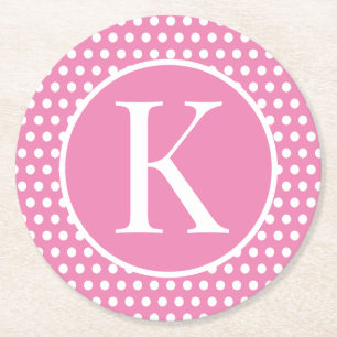 Custom initial letter Polka Dot Round Paper Coaster