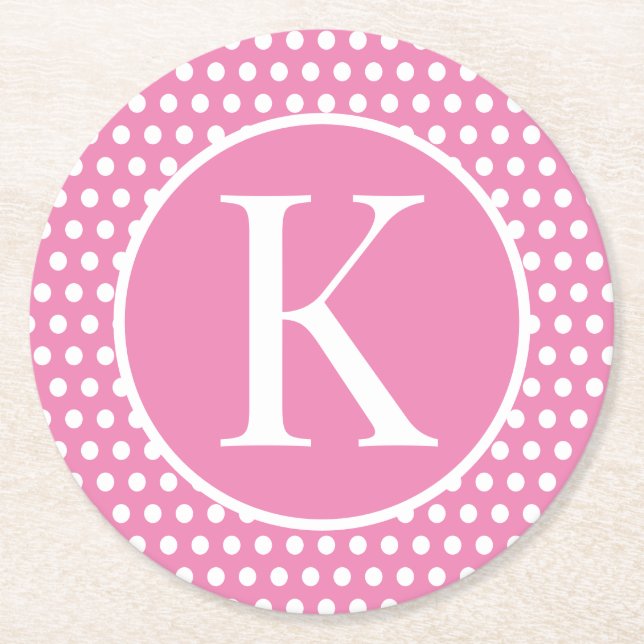 Custom initial letter Polka Dot  Round Paper Coaster (Front)