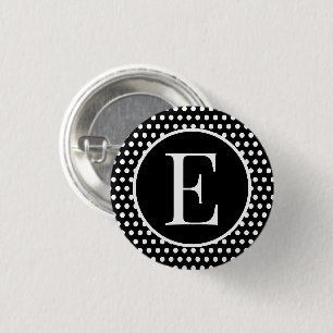 Custom initial letter Polka Dots Black 3 Cm Round Badge