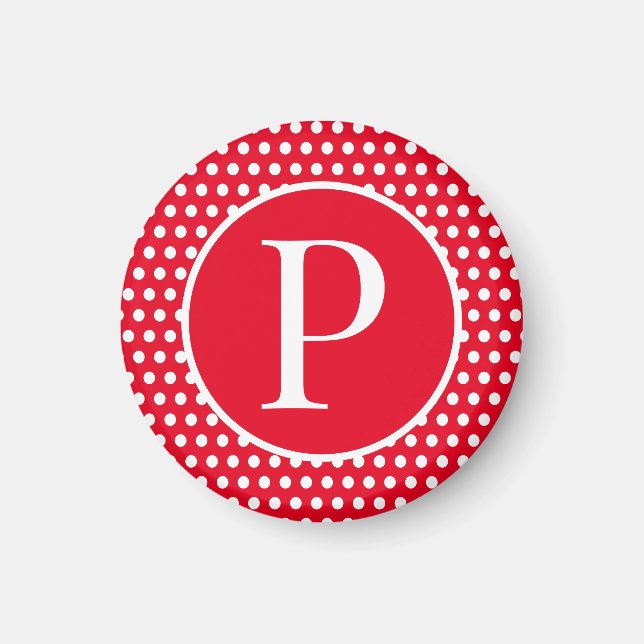 Custom initial letter Polka Dots Magnet (Front)