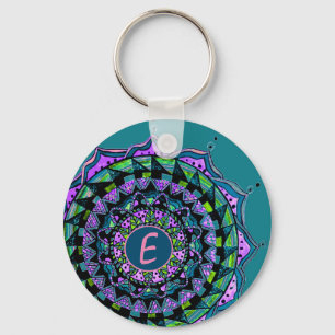 Custom Initial Mandala Design Key Ring