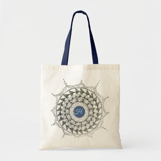 Custom Initial Mandala Design Tote Bag (Front)