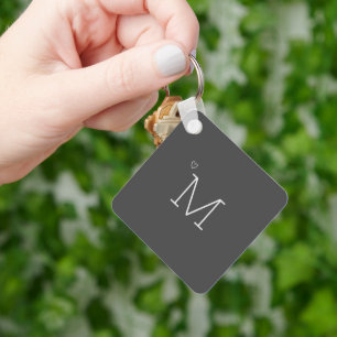 Custom Initial Minimalist Stylish Dark Grey Key Ring
