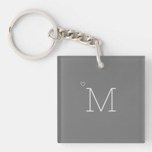Custom Initial Minimalist Stylish Grey Key Ring