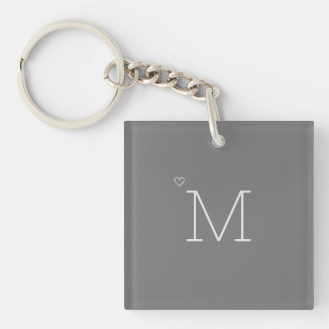 Custom Initial Minimalist Stylish Grey Key Ring (Front)