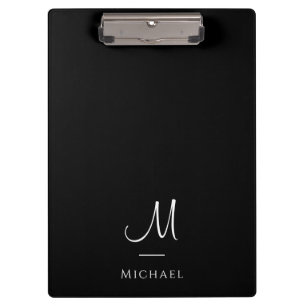 Custom Initial Monogram Black White Template Clipboard