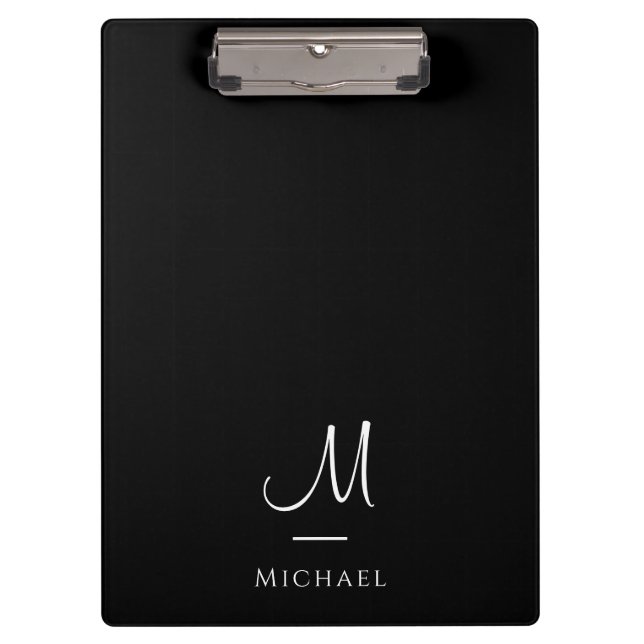 Custom Initial  Monogram Black White Template Clipboard (Front)
