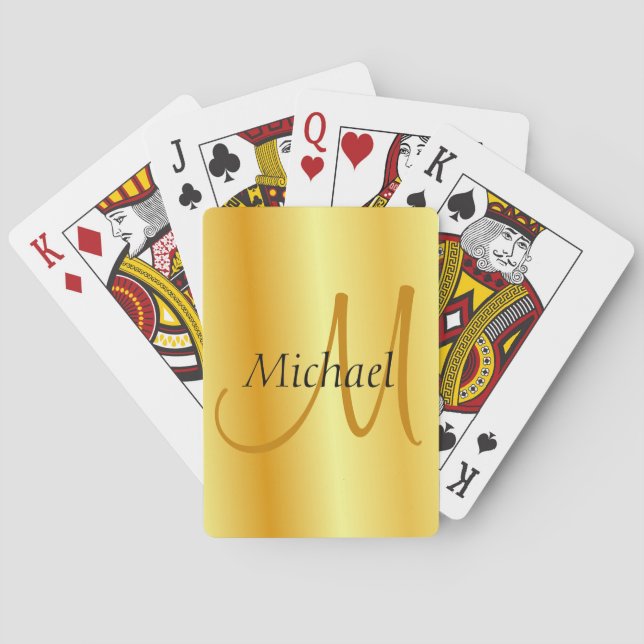 Custom Initial Monogram Elegant Faux Gold Template Playing Cards (Back)