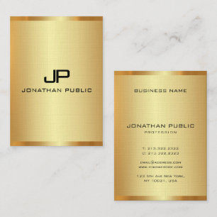 Custom Initial Monogram Elegant Faux Gold Vertical Business Card