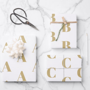 Custom Initial monogram Letter faux gold white  Wrapping Paper Sheet