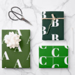 Custom Initial monogram Letter green shades Wrapping Paper Sheet<br><div class="desc">Customise w/Initial monogram Letter,  white green shades Wrapping Paper Sheets 
Customise,  personalise,  all your gifts with their individual letter,  initials,  alphabet,  name

For Birthdays,  Christmas,  Holidays gift wrapping paper</div>