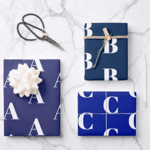 Custom Initial monogram Letter navy blue shades Wrapping Paper Sheet