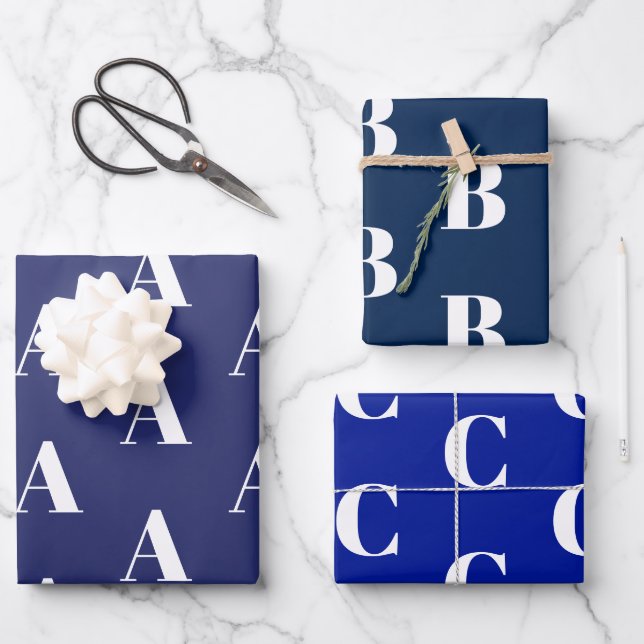 Custom Initial monogram Letter navy blue shades Wrapping Paper Sheet (Front)