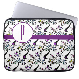 Custom Initial Monogram Rainbow Tree Pattern Laptop Sleeve