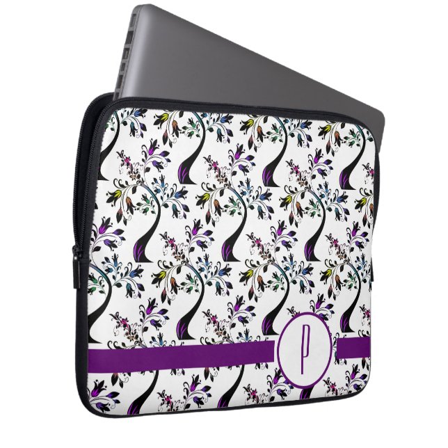 Custom Initial Monogram Rainbow Tree Pattern Laptop Sleeve (Front Right)