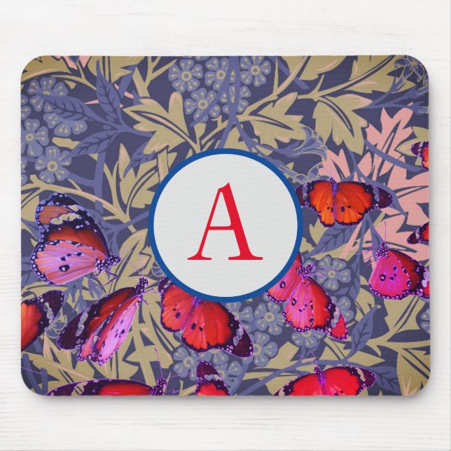 CUSTOM INITIAL MOUSE PAD MORRIS AND BUTTERFLIES (Front)