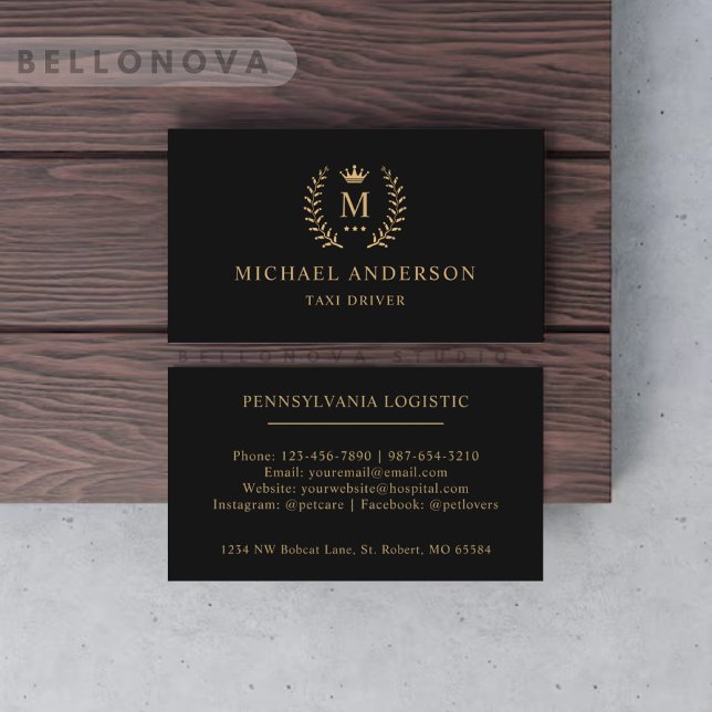 Custom Initial & Name Black And Gold Monogrammed  Business Card (Custom Initial & Name Black And Gold Monogrammed Business Card)