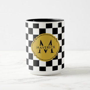 Custom Initial Name Elegant Grid Pattern Coffee Mug