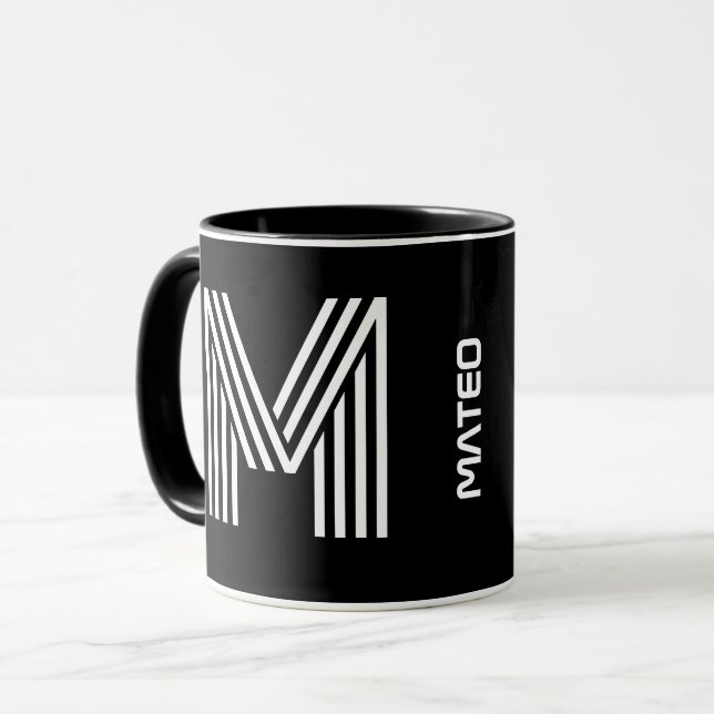 Custom Initial & Name | Modern Black Monogram Mug (Front Left)